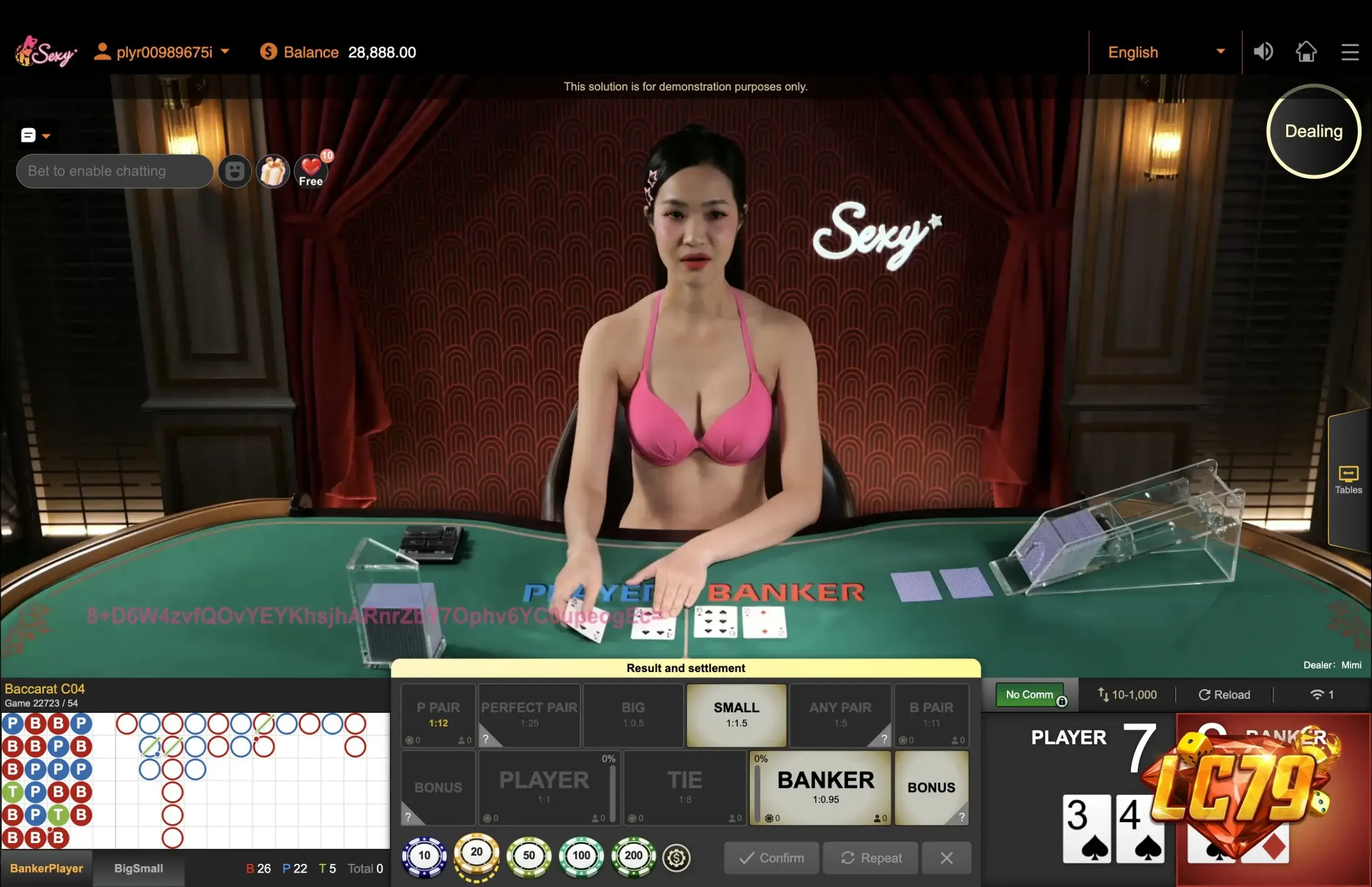Bàn cược Baccarat Player Banker Tie tại LC79