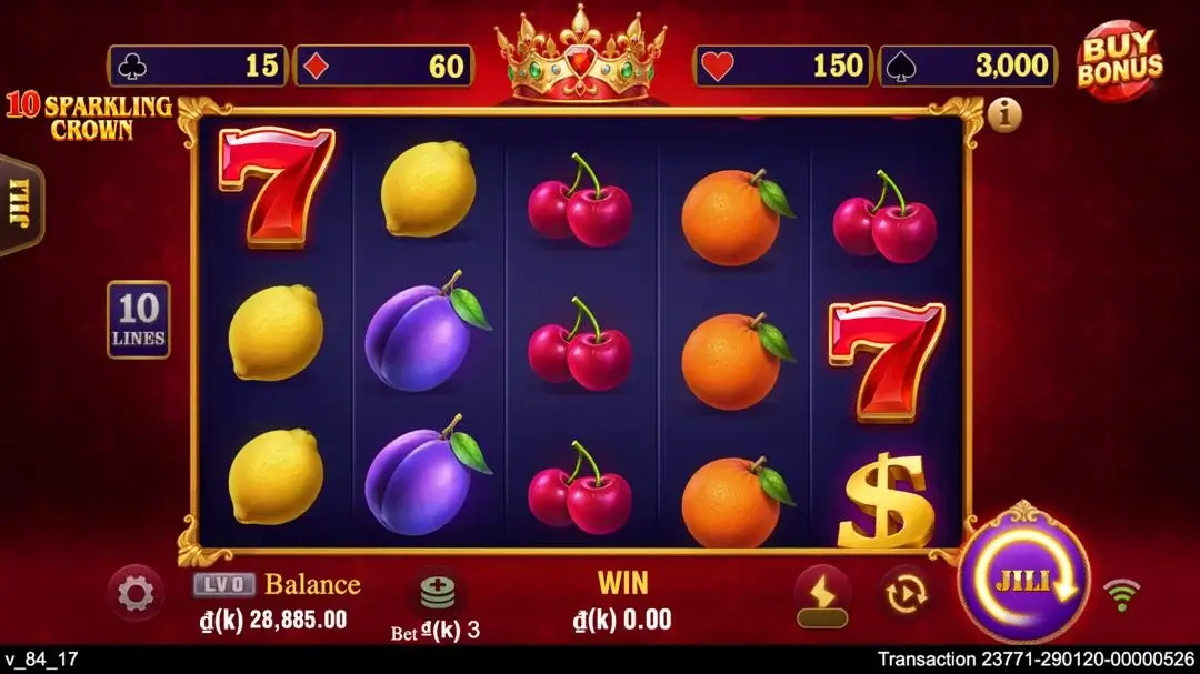 Ảnh giao diện chính game 10 Sparkling Crown (slot JILI) chơi tại LC79