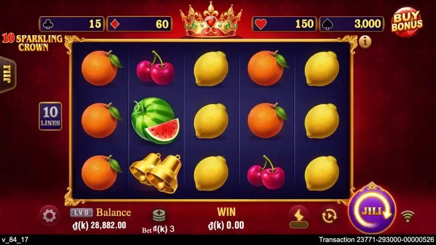 Ảnh màn hình gameplay game 10 Sparkling Crown (slot JILI) chơi tại LC79