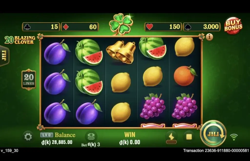 Ảnh giao diện chính game 20 Blazing Clover (slot JILI) chơi tại LC79