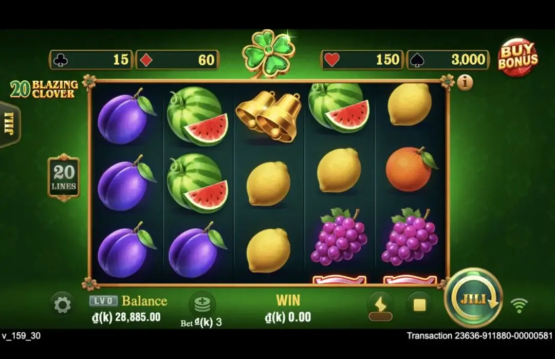 Ảnh giao diện chính game 20 Blazing Clover (slot JILI) chơi tại LC79