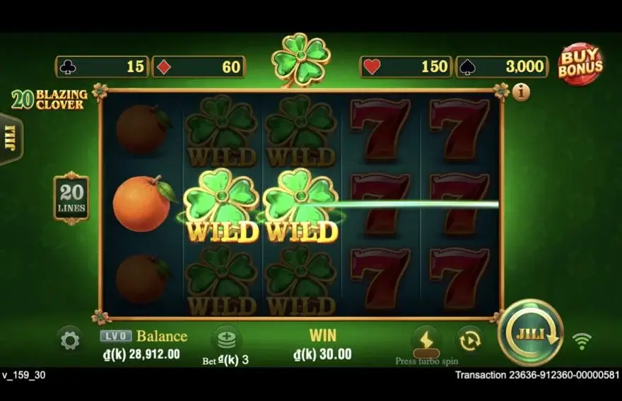 Ảnh màn hình gameplay game 20 Blazing Clover (slot JILI) chơi tại LC79