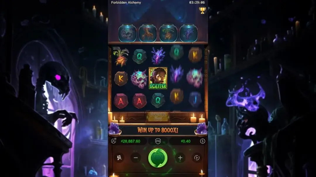 Ảnh giao diện chính game Forbidden Alchemy (slot PG) chơi tại LC79