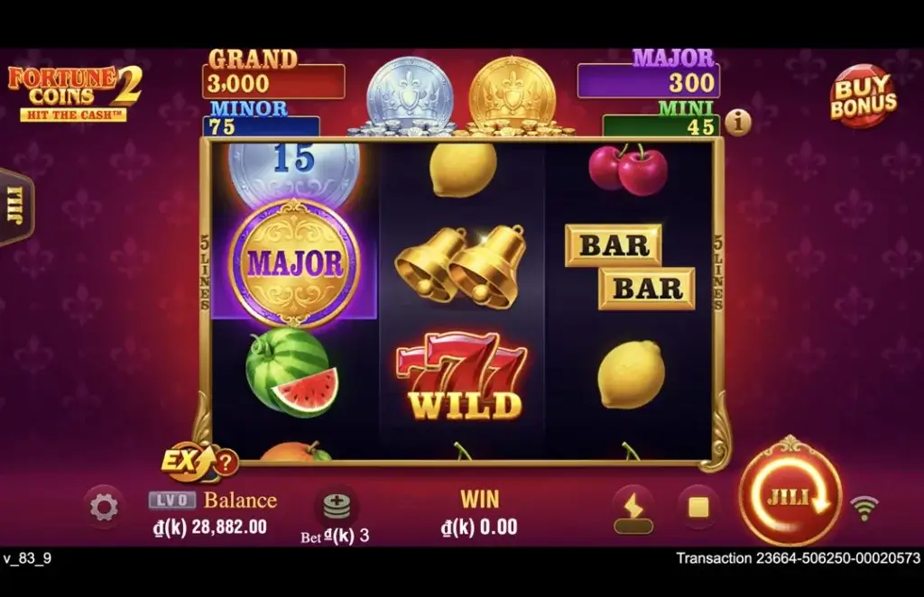 Ảnh giao diện chính game Fortune Coins 2 (slot JILI) chơi tại LC79