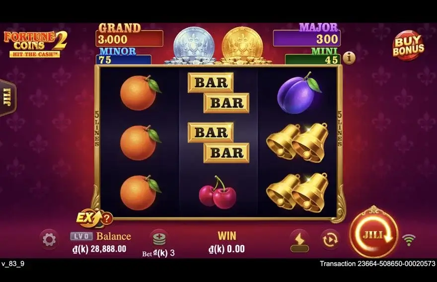 Ảnh màn hình gameplay game Fortune Coins 2 (slot JILI) chơi tại LC79