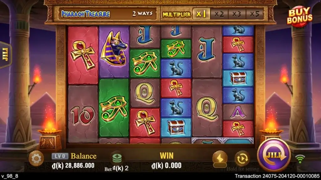 Ảnh giao diện chính game Pharaoh Treasure (slot JILI) chơi tại LC79