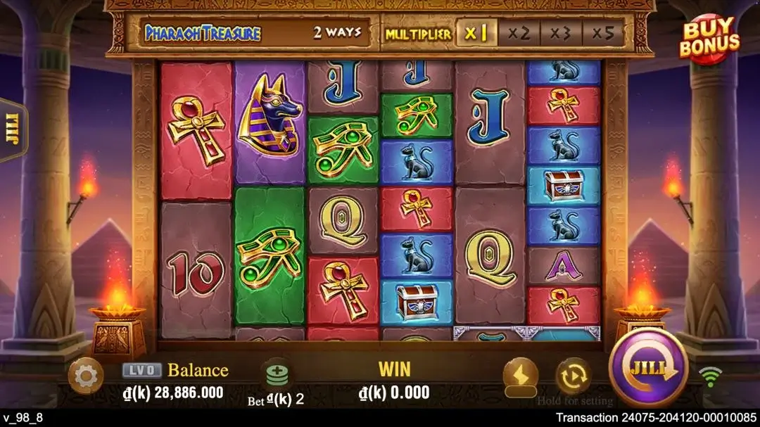 Ảnh giao diện chính game Pharaoh Treasure (slot JILI) chơi tại LC79