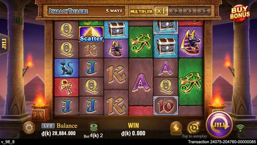 Ảnh màn hình gameplay game Pharaoh Treasure (slot JILI) chơi tại LC79