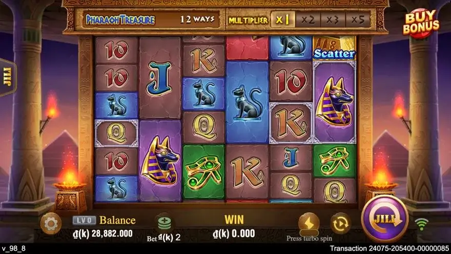 Ảnh bảng biểu tượng & tính năng game Pharaoh Treasure (slot JILI) chơi tại LC79