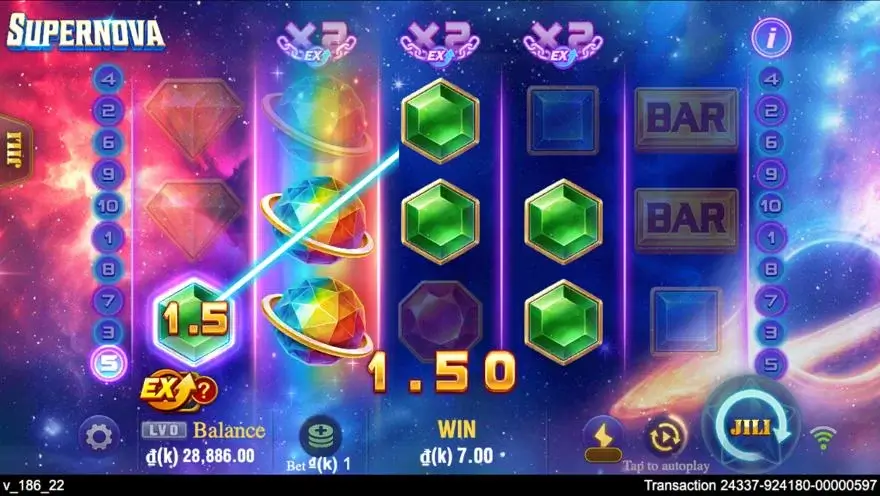 Ảnh màn hình gameplay game Supernova (slot JILI) chơi tại LC79