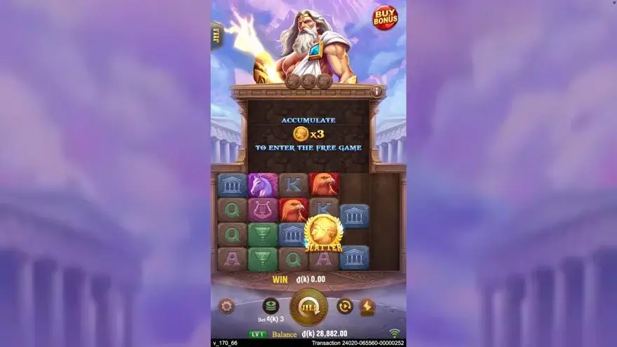 Ảnh bảng biểu tượng & tính năng game Zeus (slot ACEWIN) chơi tại LC79