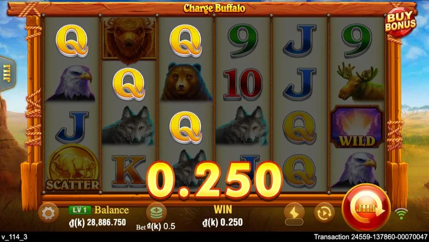 Ảnh bảng biểu tượng & tính năng game Charge Buffalo (slot JILI) chơi tại LC79