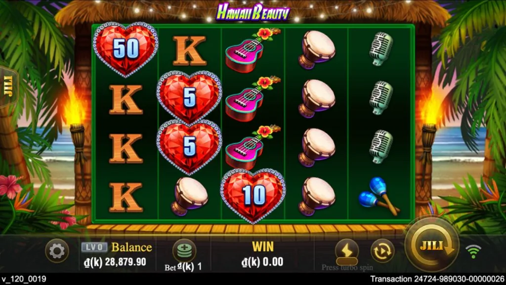 Ảnh giao diện chính game Hawaii Beauty (slot JILI) chơi tại LC79