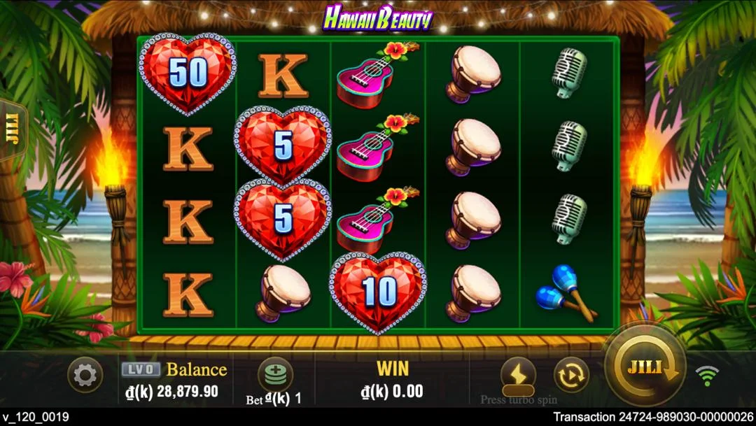 Ảnh giao diện chính game Hawaii Beauty (slot JILI) chơi tại LC79