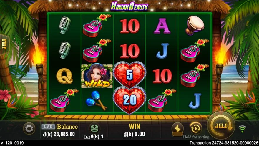 Ảnh bảng biểu tượng & tính năng game Hawaii Beauty (slot JILI) chơi tại LC79