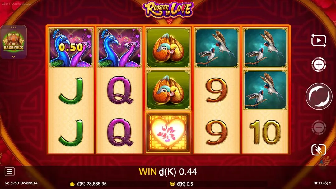 Ảnh giao diện chính game Rooster In Love (slot JDB) chơi tại LC79