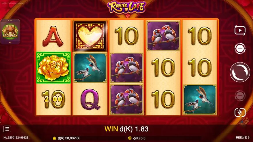 Ảnh màn hình gameplay game Rooster In Love (slot JDB) chơi tại LC79