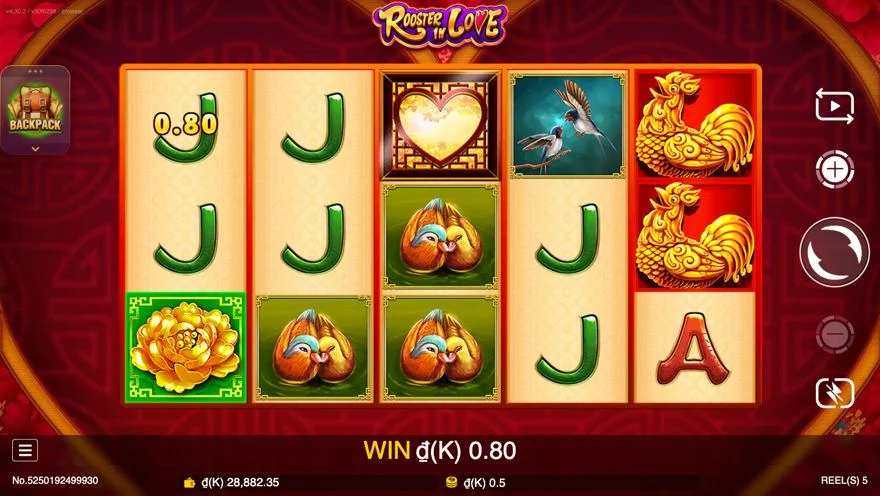 Ảnh bảng biểu tượng & tính năng game Rooster In Love (slot JDB) chơi tại LC79